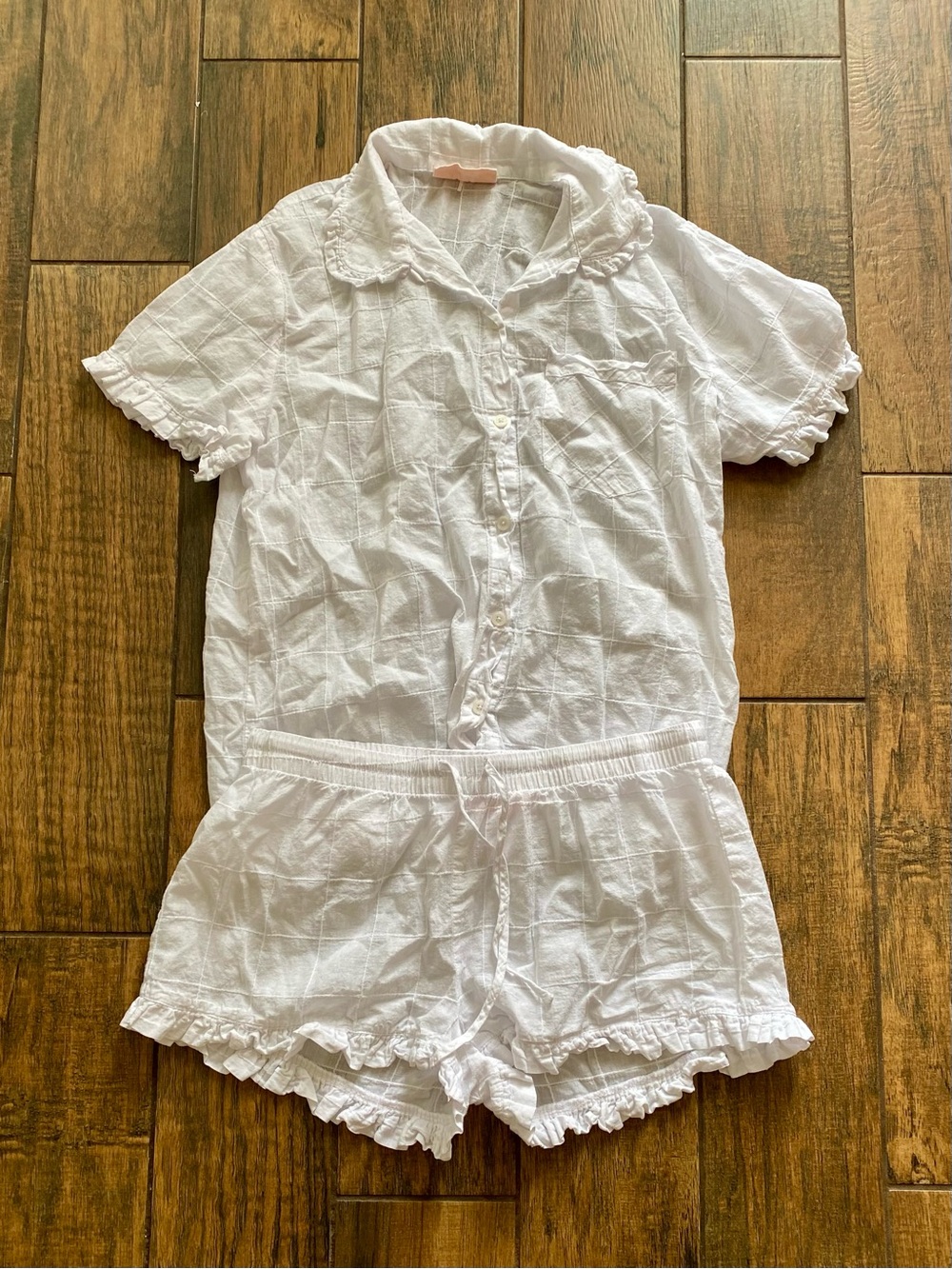Papinelle Ivy Frill Women's cotton White Ruffle-Trim Two-Piece Pajama Set